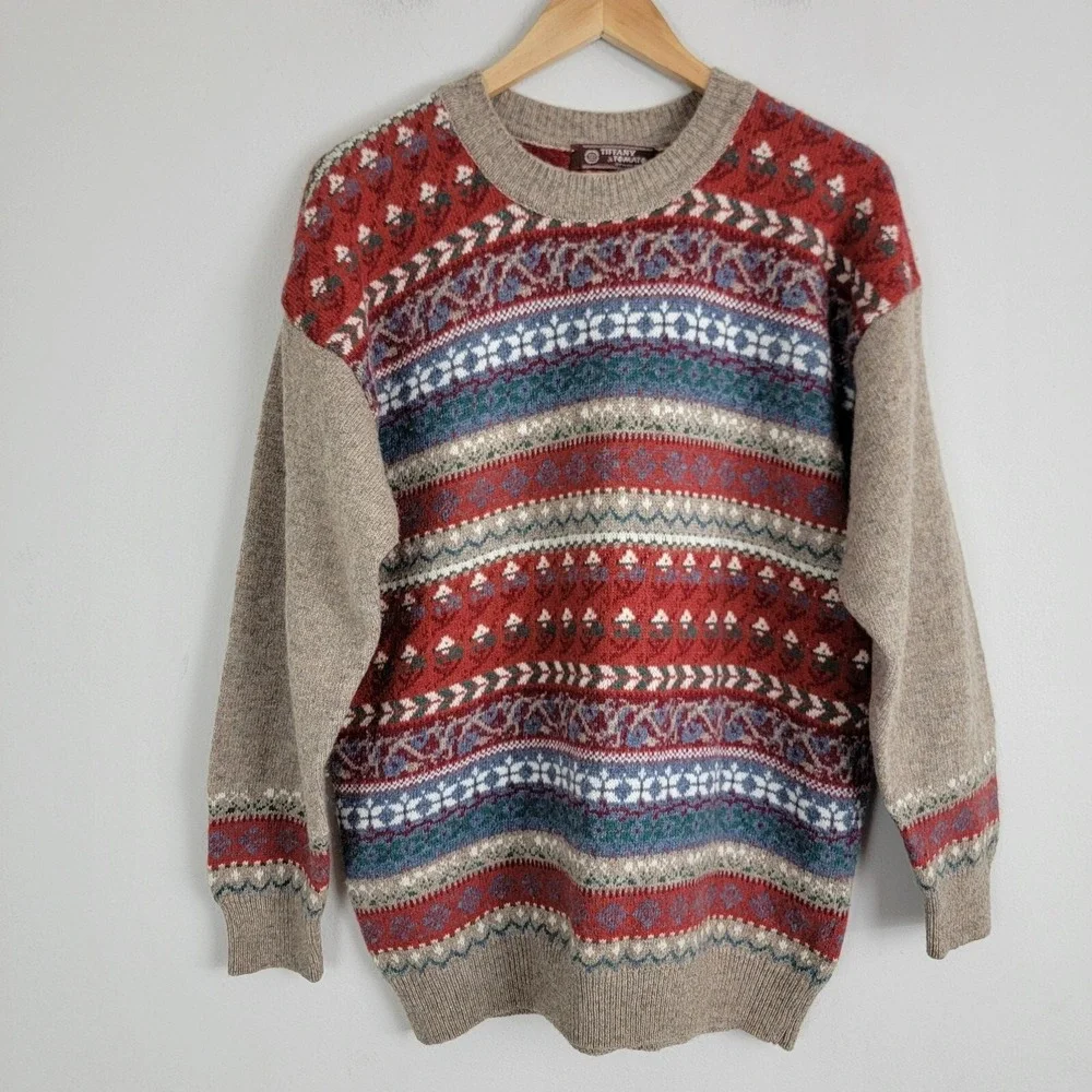 Tiffany & Tomato Pullover Sweater Women 3 Multicolor Distressed Wool Long Sleeve